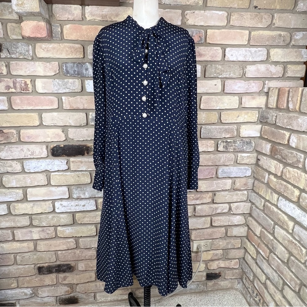 LK BENNETT navy white polka dot silk Mortimer dress in Sloane Blue - Picture 3 of 10